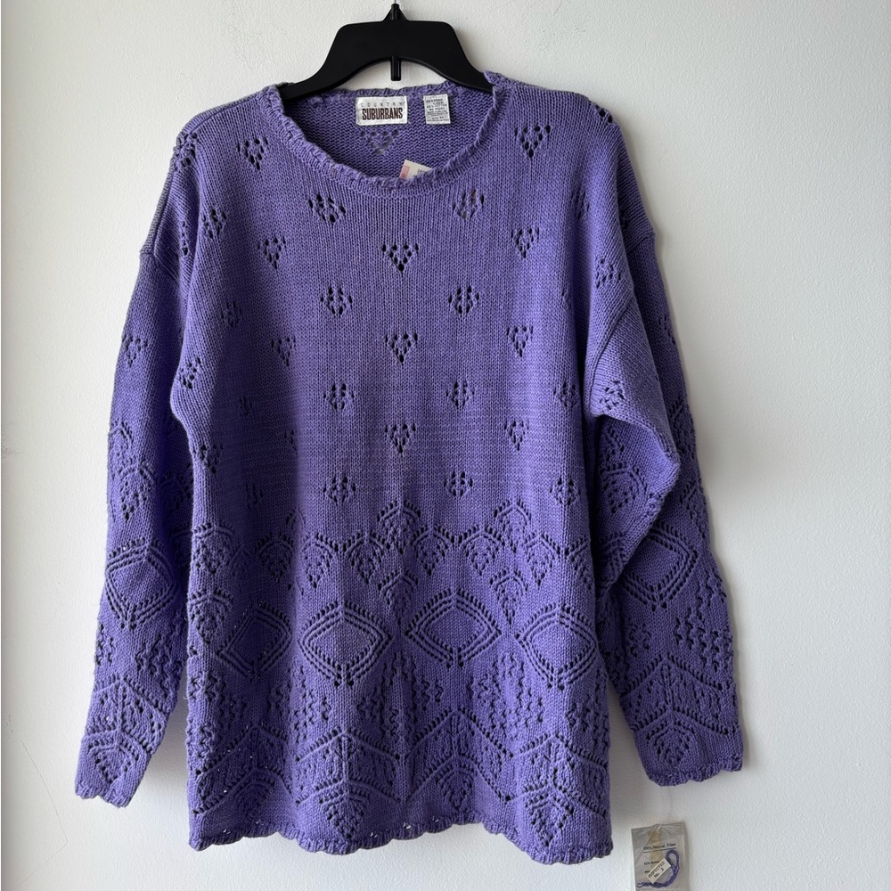 Vintage Suburban Purple Eyelet Knit Crewneck Sweater
